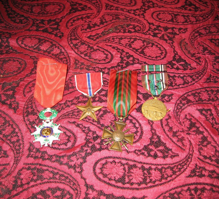 Alfred de Grazia's WWII medals Légion d'Honneur, Bronze Star, Croix de Guerre, EAME